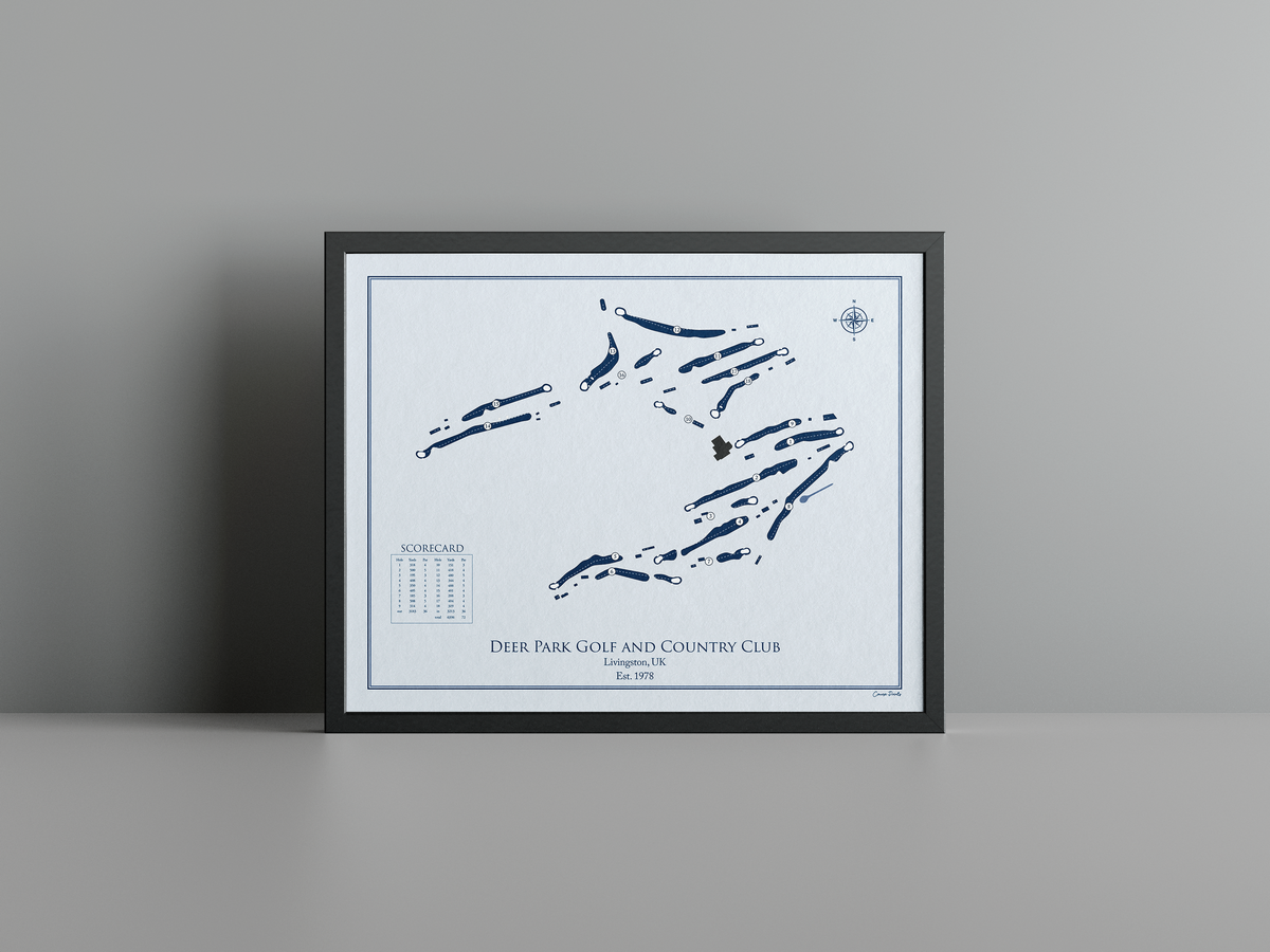 Deer Park Golf and Country Club golf course print, blue frame