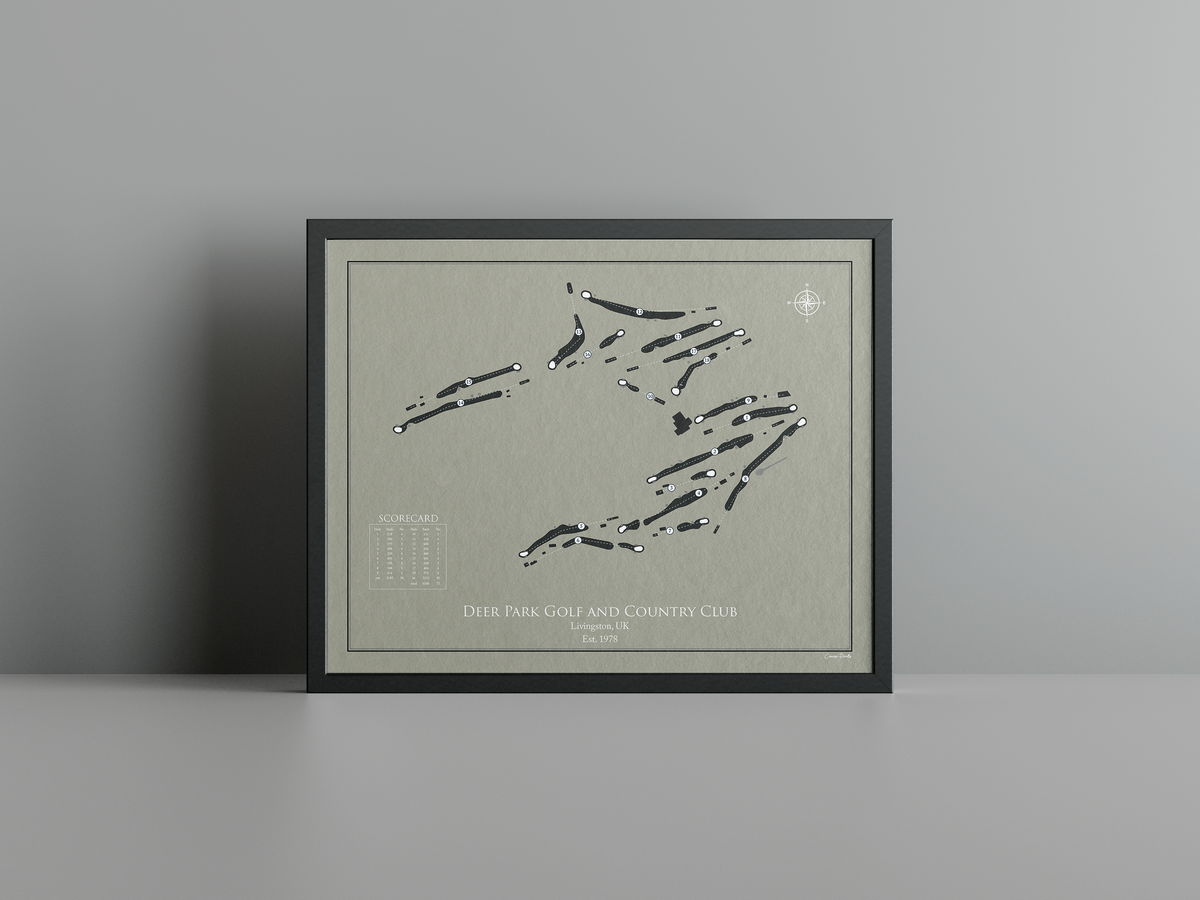 Deer Park Golf and Country Club golf course print, brown frame