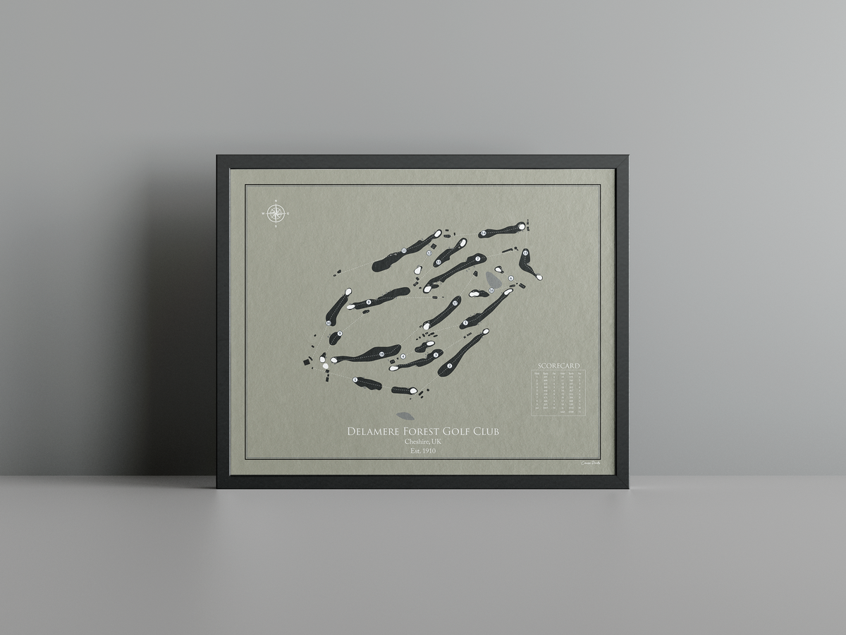 Delamere Forest Golf Club golf course print, brown frame
