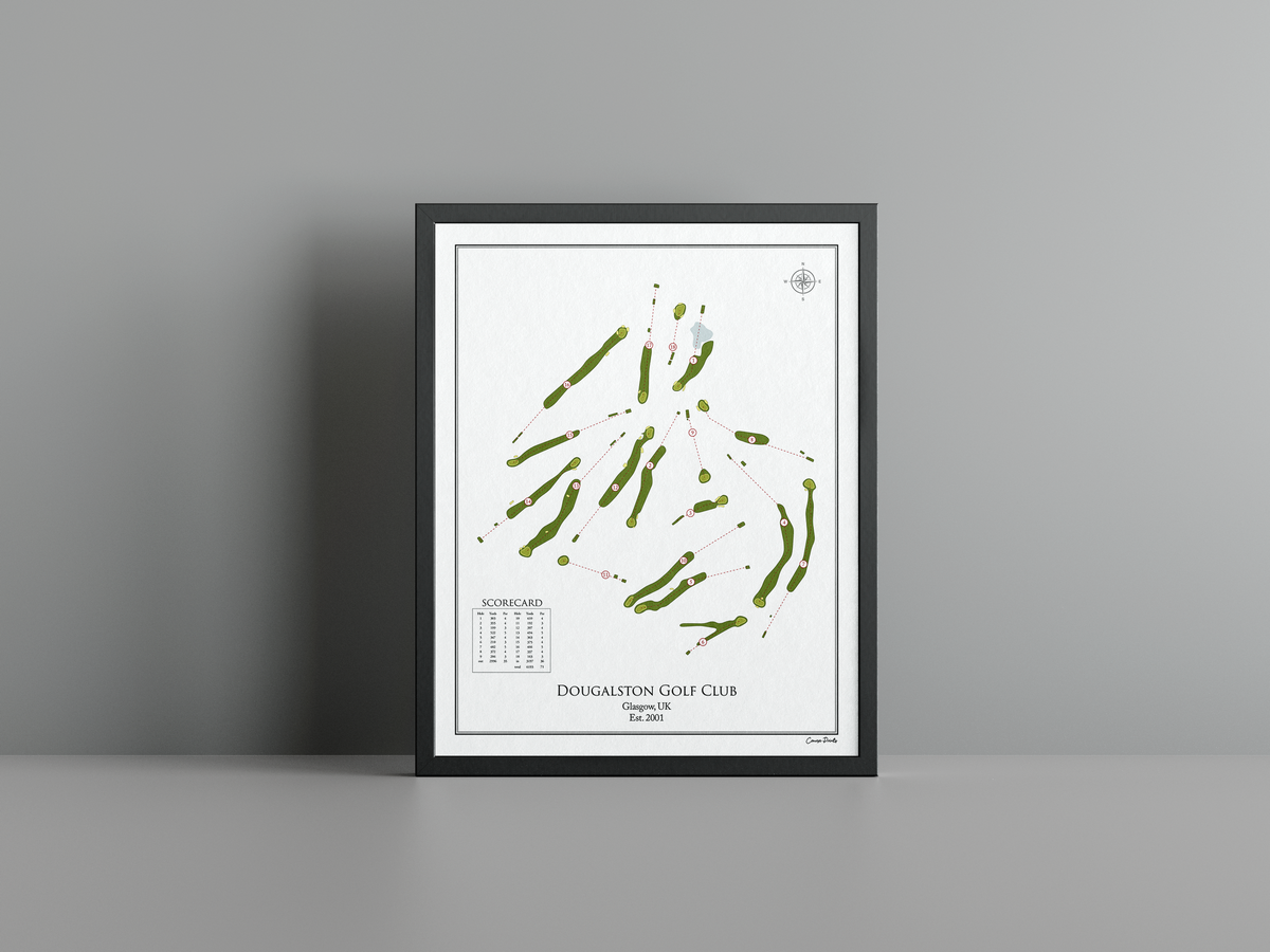 Dougalston Golf Club golf course print, white frame