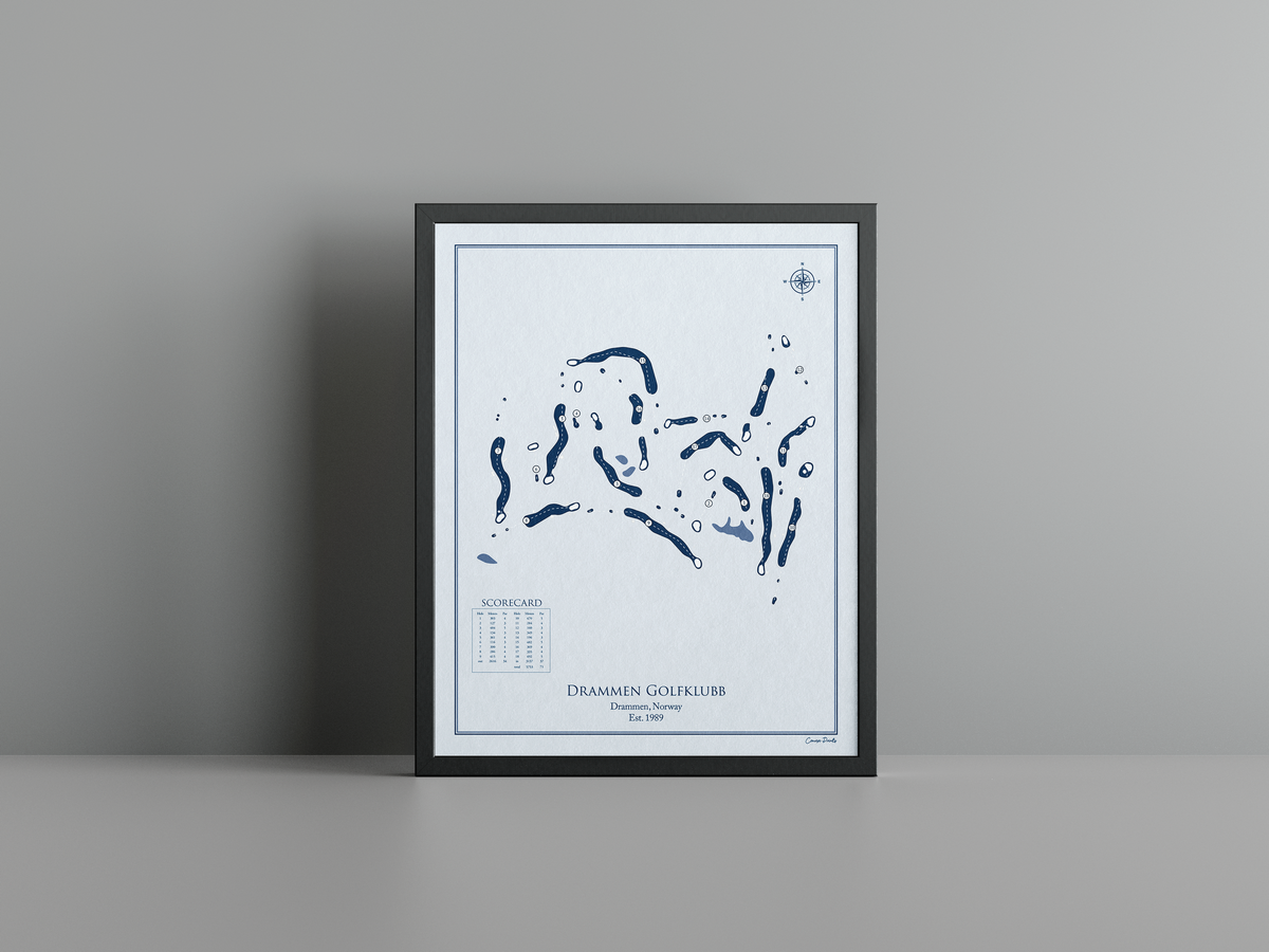 Drammen Golfklubb golf course print, blue frame