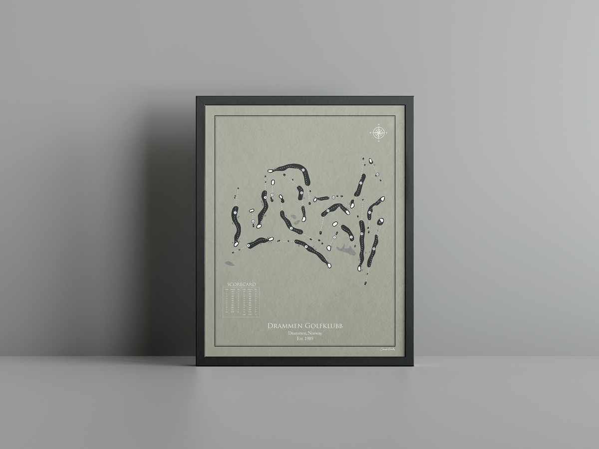 Drammen Golfklubb golf course print, brown frame