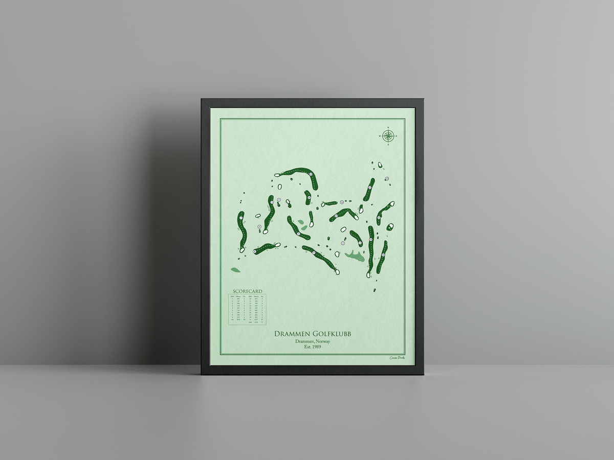 Drammen Golfklubb golf course print, green frame