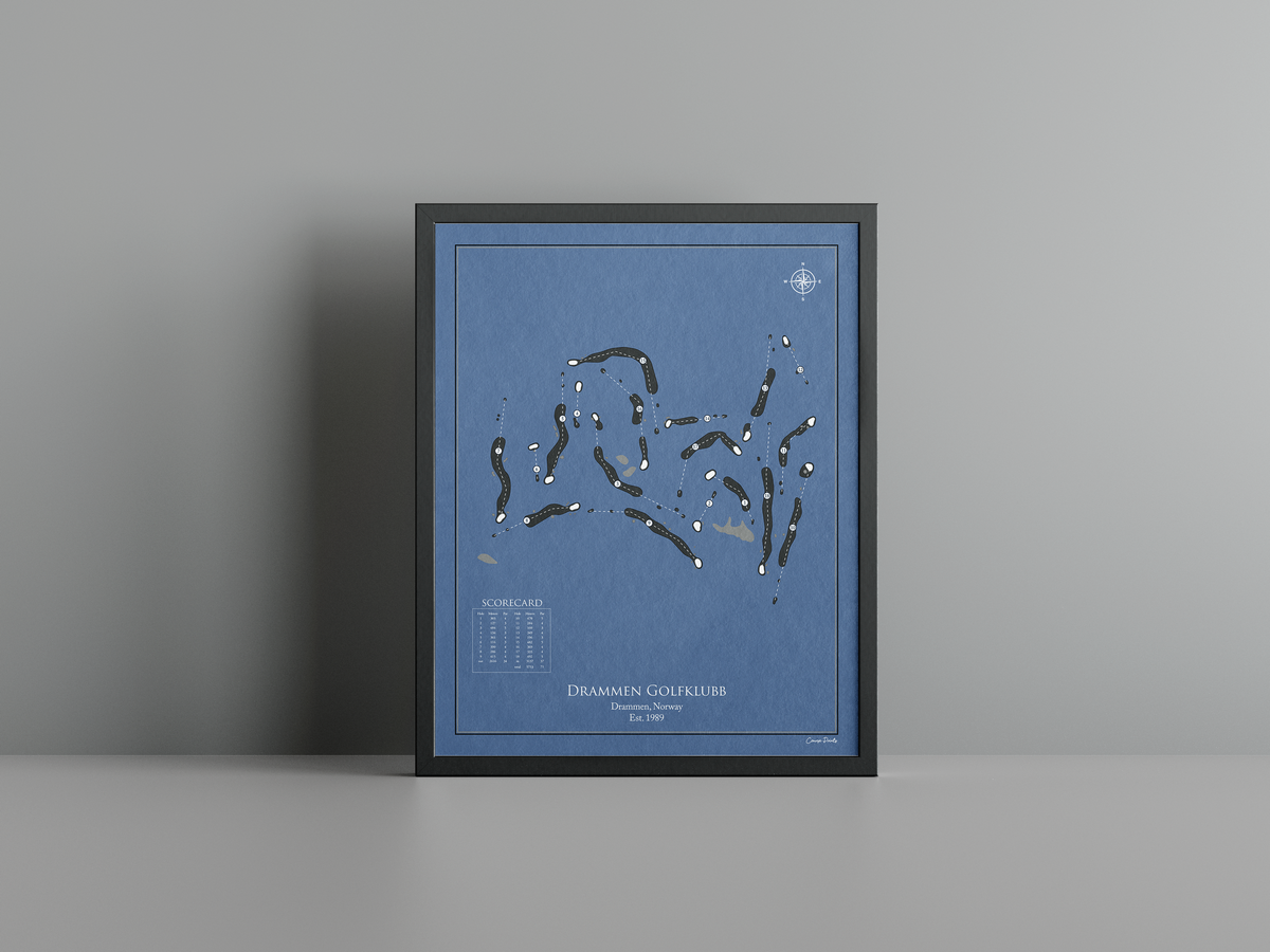 Drammen Golfklubb golf course print, navy frame