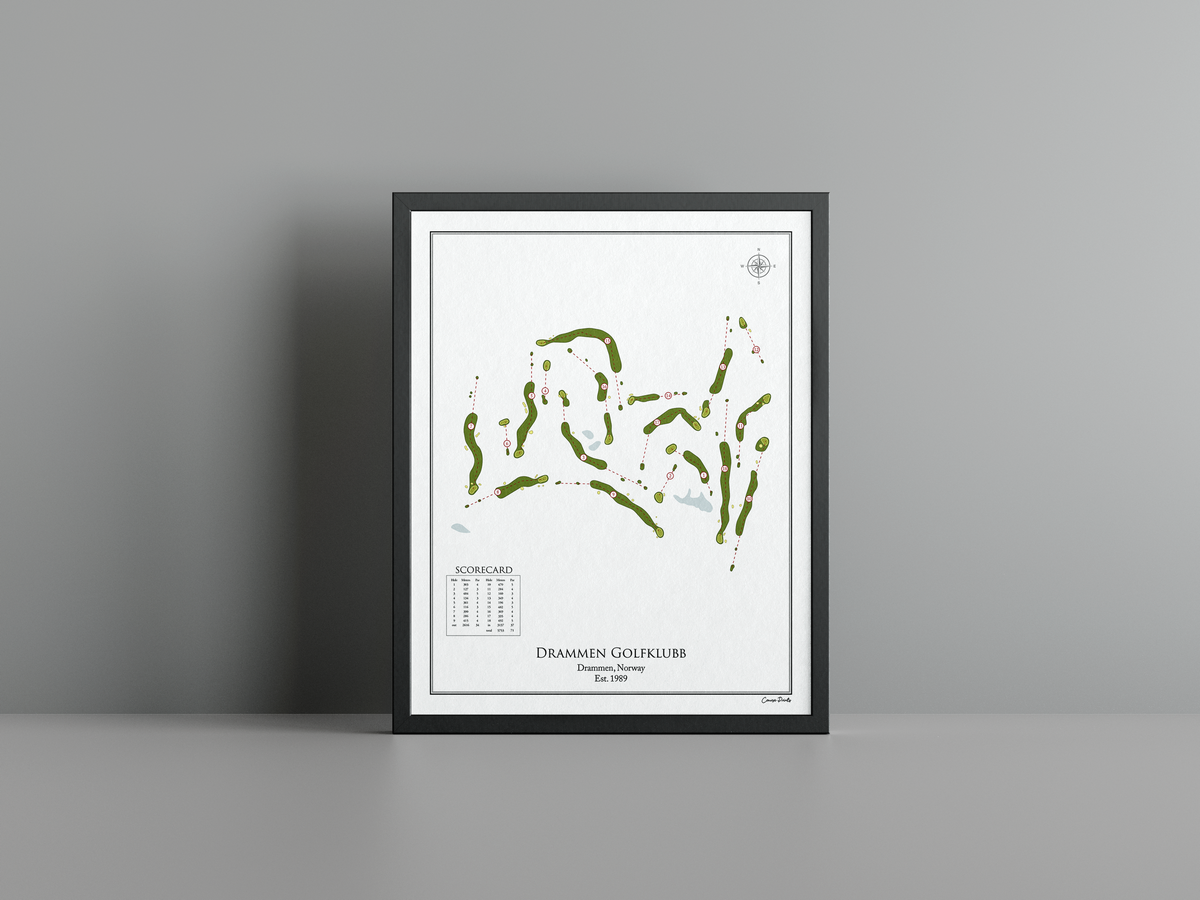 Drammen Golfklubb golf course print, white frame