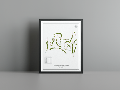 Drammen Golfklubb golf course print, white frame