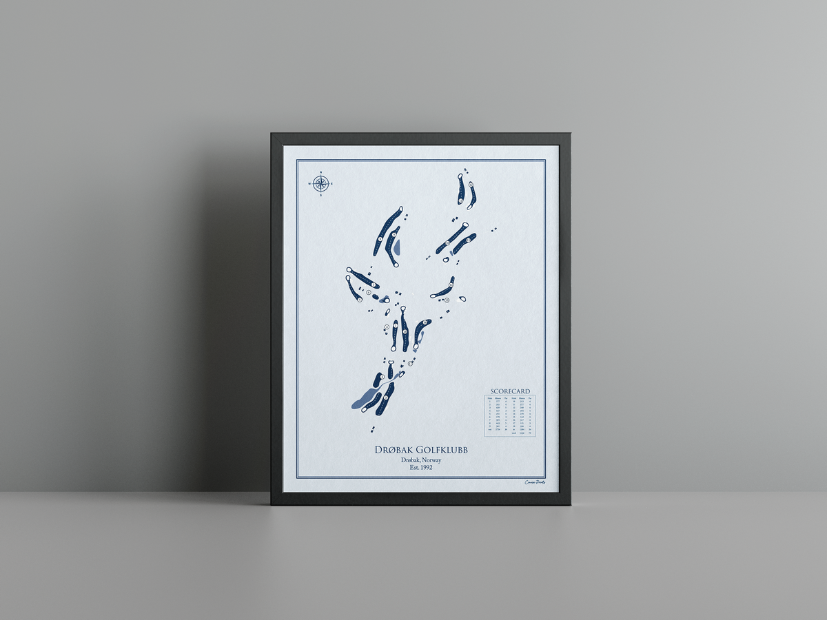 Drøbak Golfklubb golf course print, blue frame