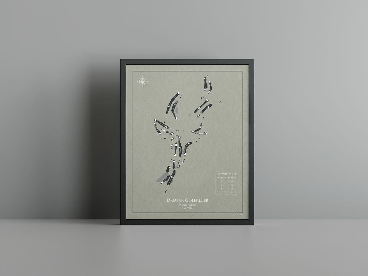 Drøbak Golfklubb golf course print, brown frame