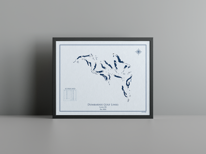 Dumbarnie Golf Links golf course print, blue frame