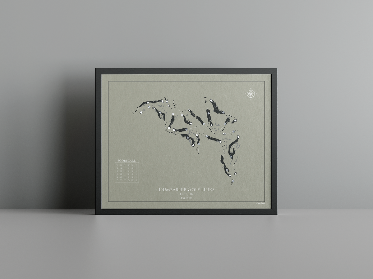 Dumbarnie Golf Links golf course print, brown frame