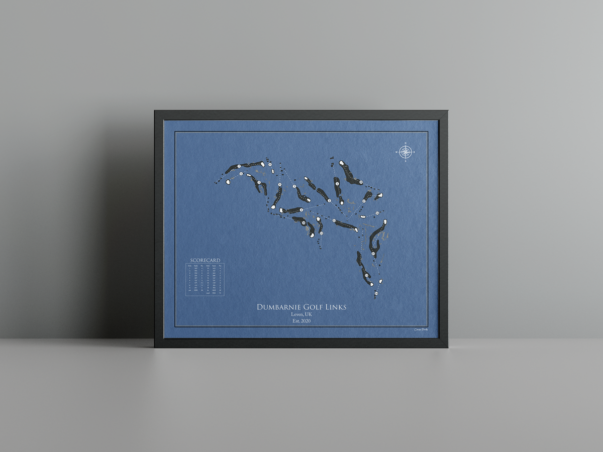 Dumbarnie Golf Links golf course print, navy frame