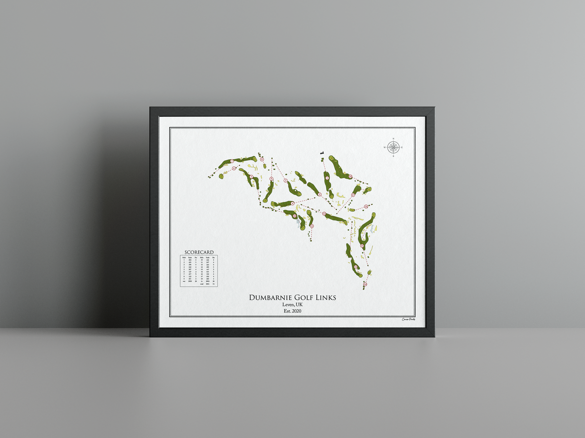 Dumbarnie Golf Links golf course print, white frame
