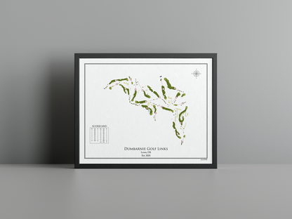 Dumbarnie Golf Links golf course print, white frame