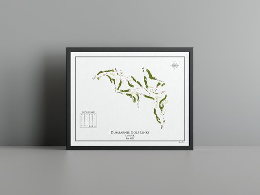 Dumbarnie Golf Links golf course print, white frame