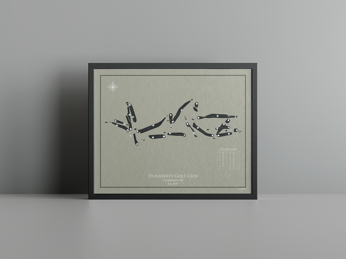 Dunaverty Golf Club golf course print, brown frame