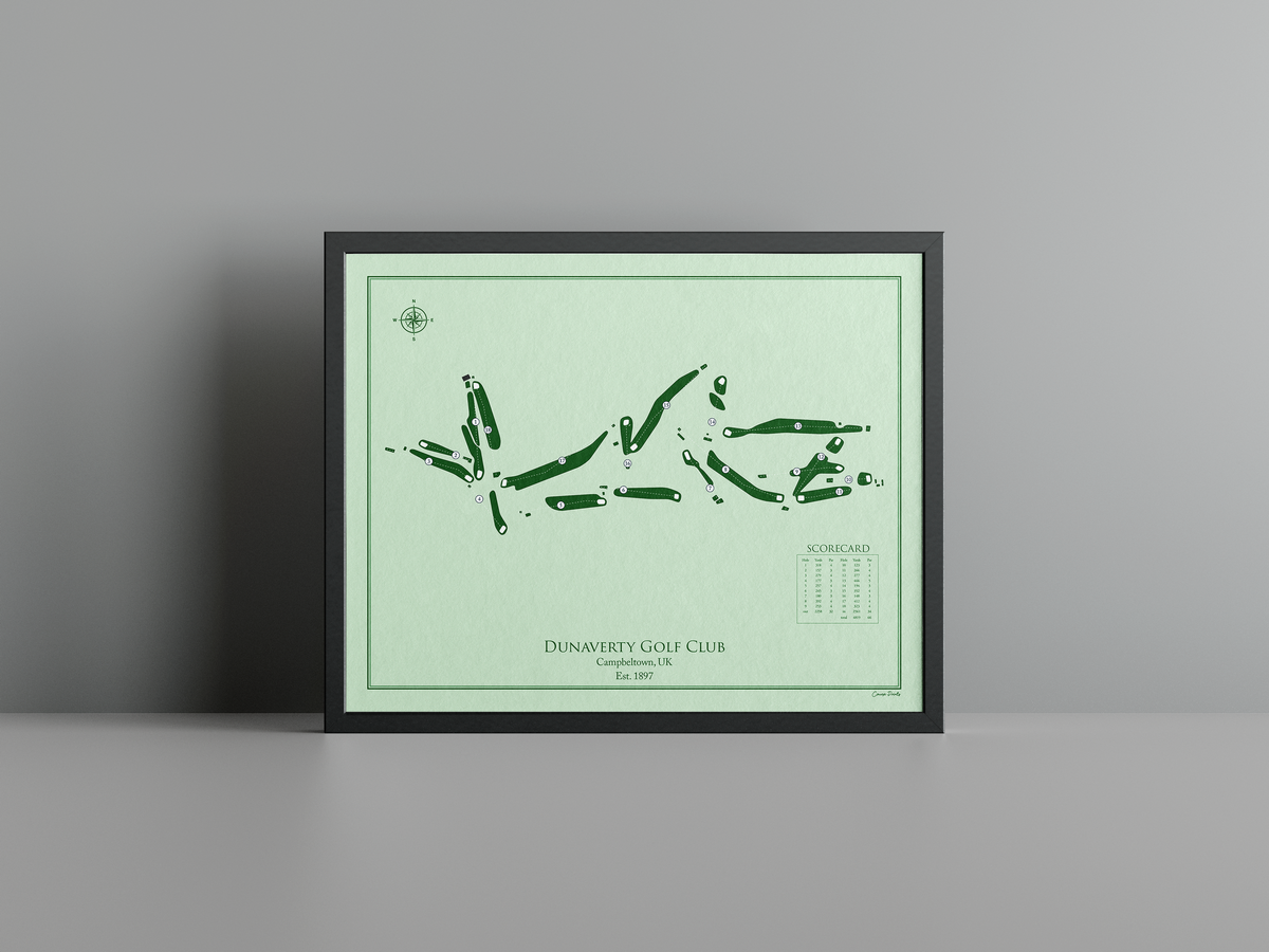 Dunaverty Golf Club golf course print, green frame