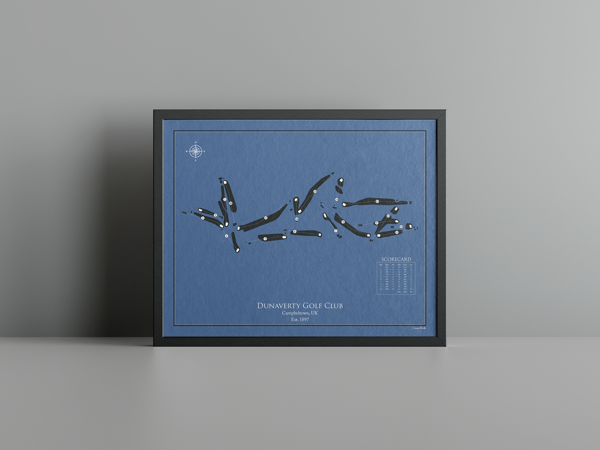 Dunaverty Golf Club golf course print, navy frame