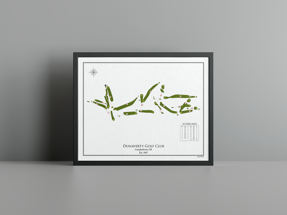 Dunaverty Golf Club golf course print, white frame