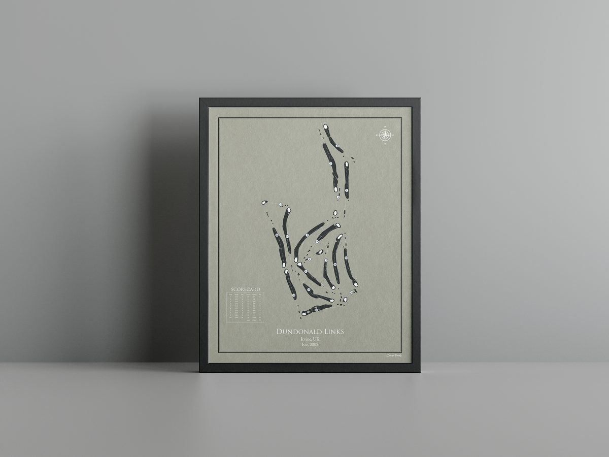 Dundonald Links golf course print, brown frame