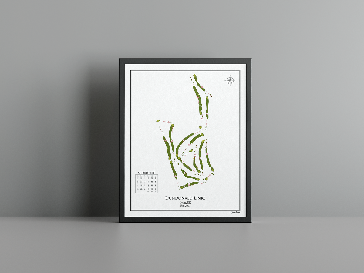 Dundonald Links golf course print, white frame