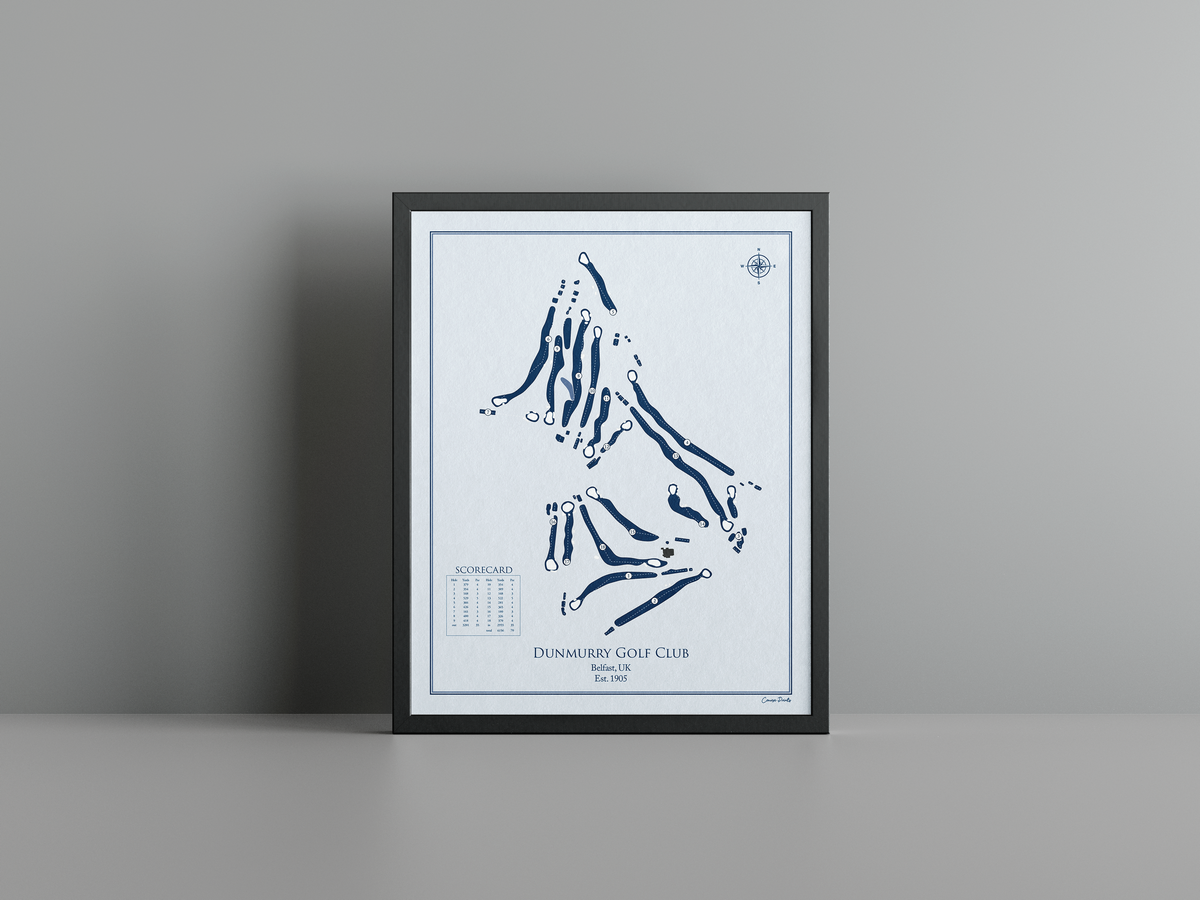 Dunmurry Golf Club golf course print, blue frame