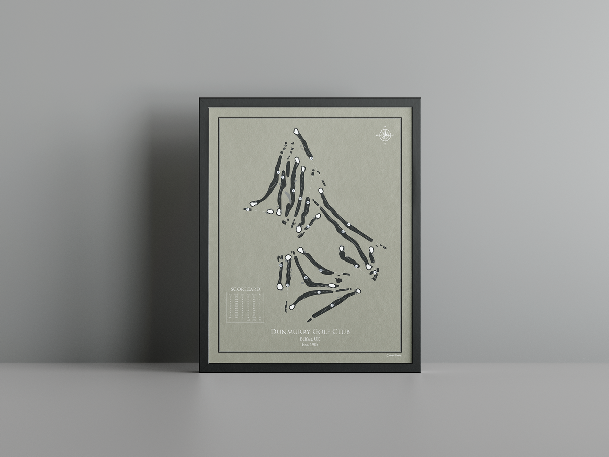 Dunmurry Golf Club golf course print, brown frame