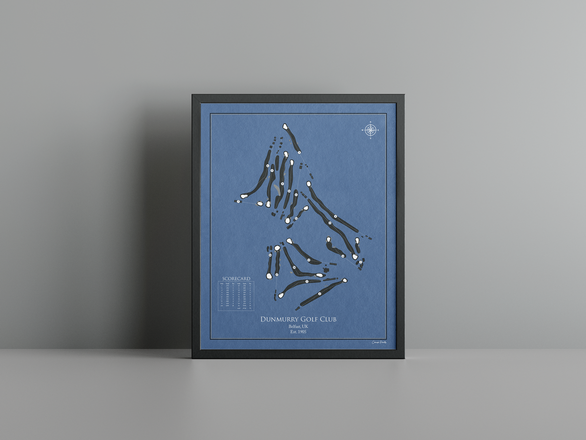 Dunmurry Golf Club golf course print, navy frame