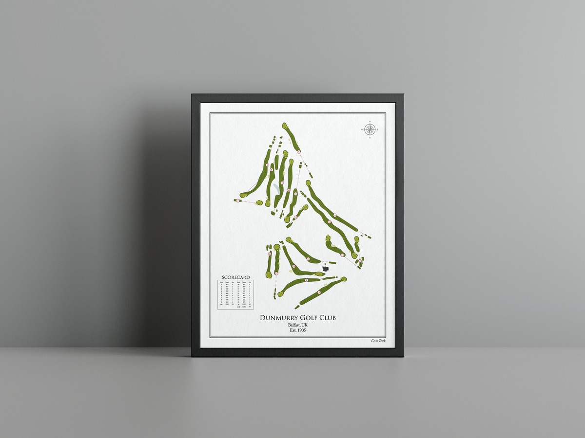 Dunmurry Golf Club golf course print, white frame