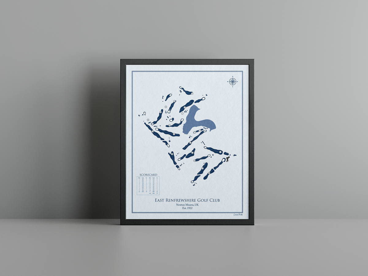 East Renfrewshire Golf Club golf course print, blue frame