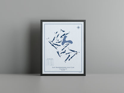 East Renfrewshire Golf Club golf course print, blue frame