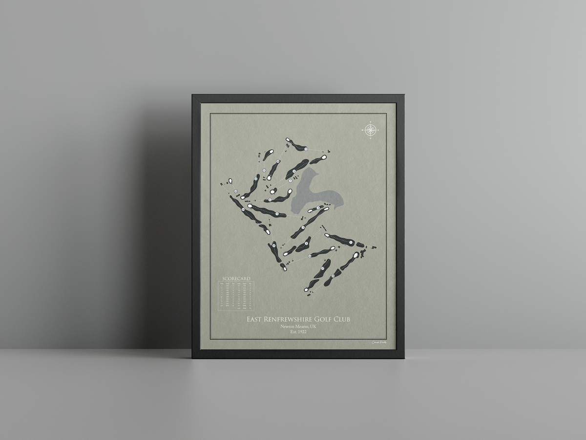 East Renfrewshire Golf Club golf course print, brown frame