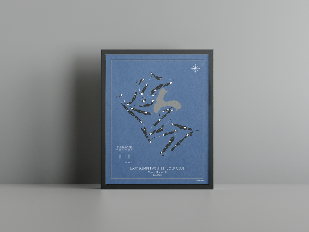 East Renfrewshire Golf Club golf course print, navy frame