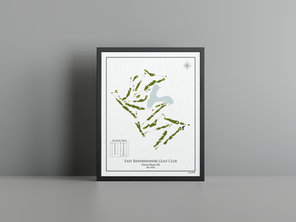East Renfrewshire Golf Club golf course print, white frame