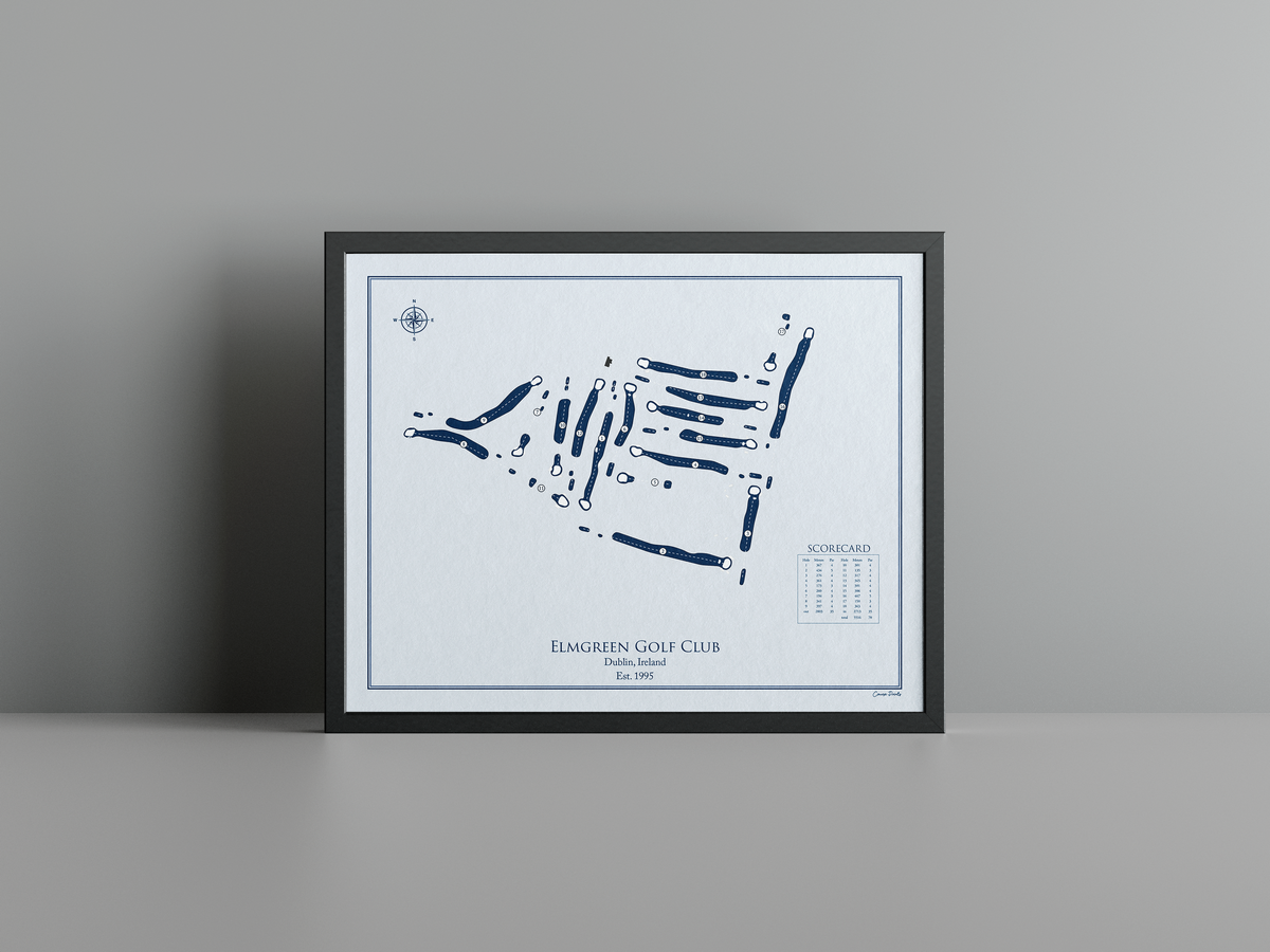 Elmgreen Golf Club golf course print, blue frame