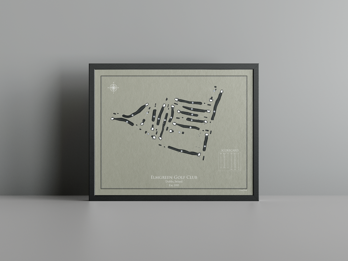 Elmgreen Golf Club golf course print, brown frame