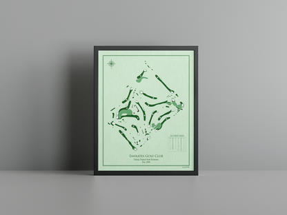 Emirates Golf Club - Majlis golf course print, green frame