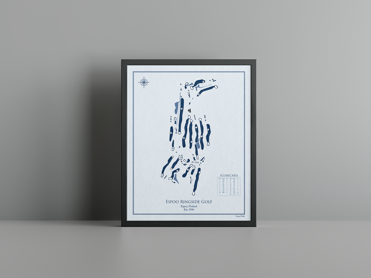 Espoo Ringside Golf golf course print, blue frame