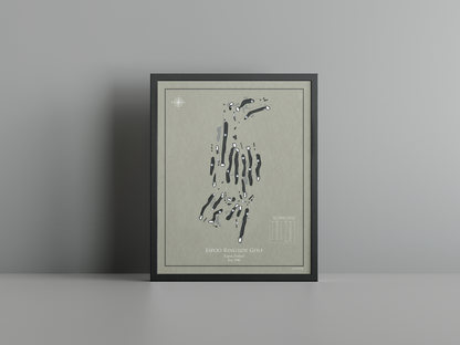 Espoo Ringside Golf golf course print, brown frame