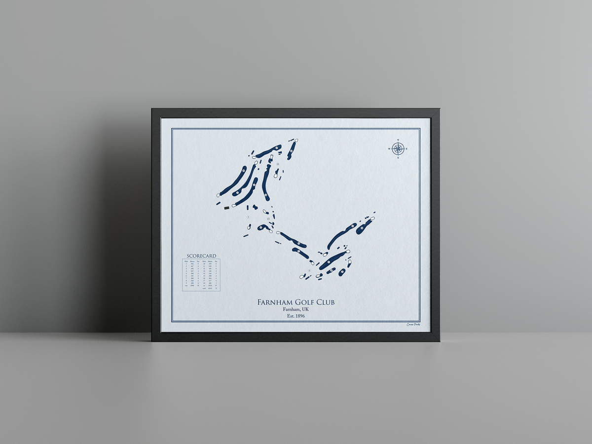 Farnham Golf Club golf course print, blue frame