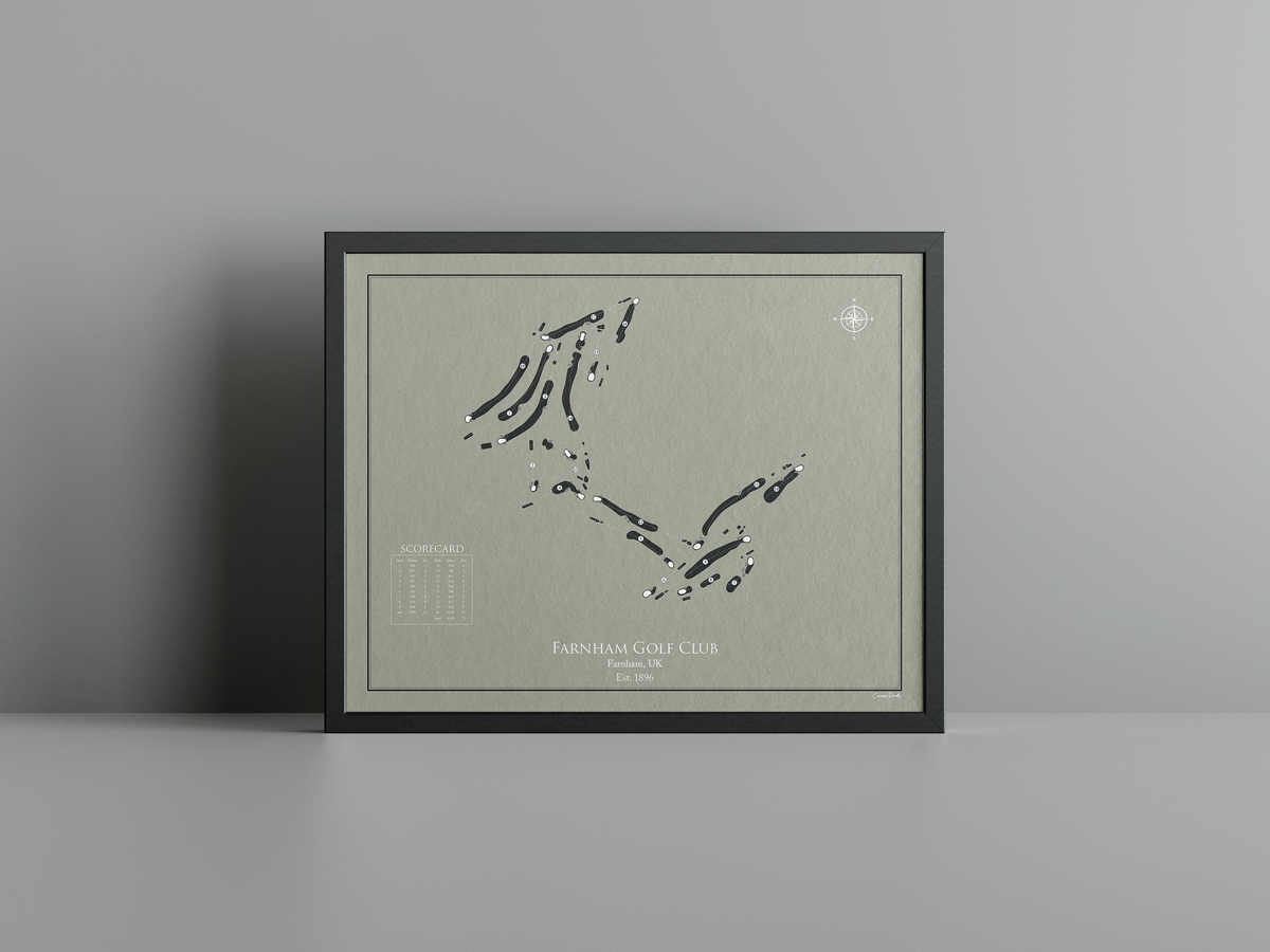 Farnham Golf Club golf course print, brown frame