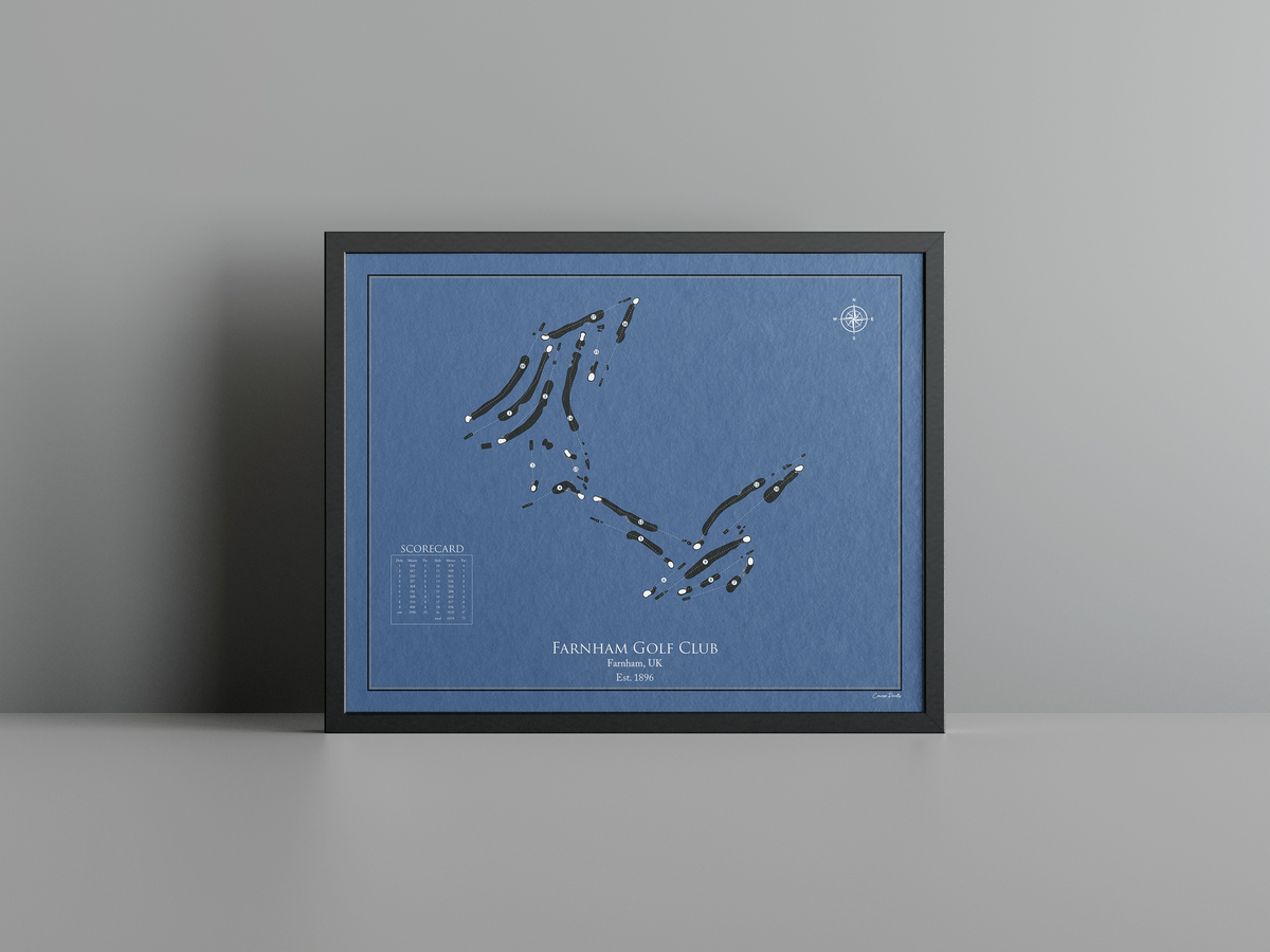 Farnham Golf Club golf course print, navy frame