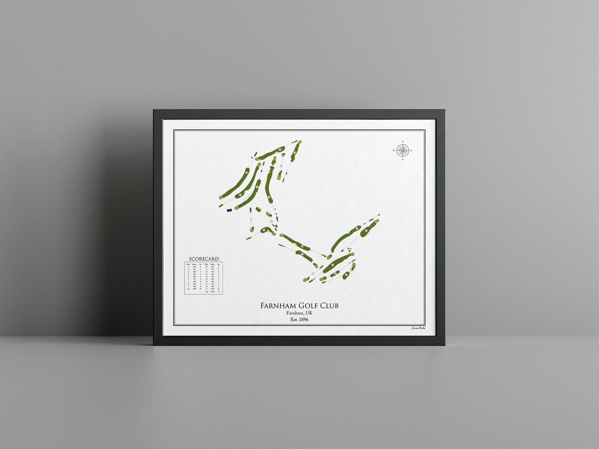 Farnham Golf Club golf course print, white frame