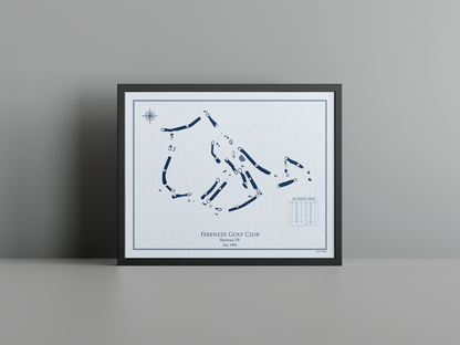Fereneze Golf Club golf course print, blue frame