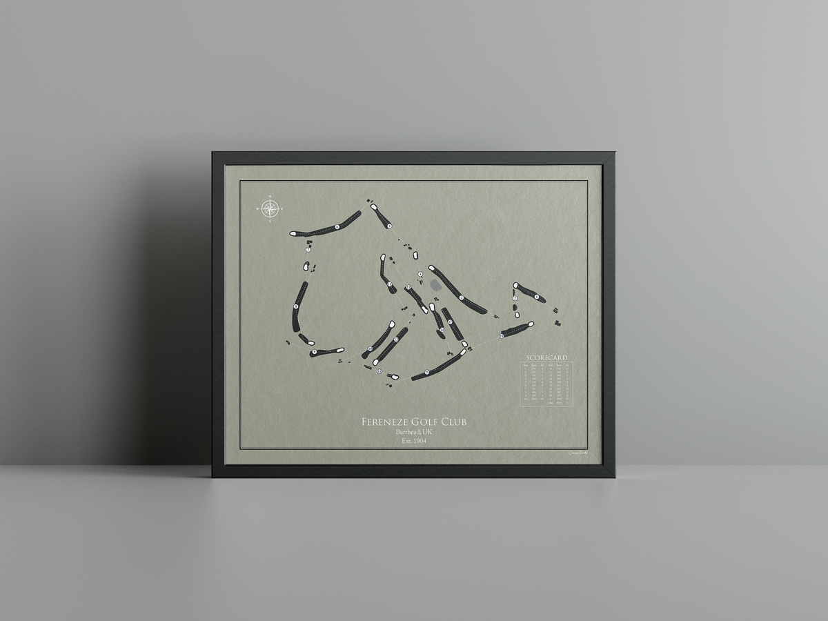 Fereneze Golf Club golf course print, brown frame