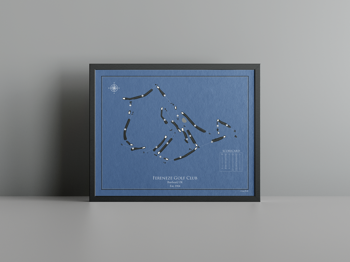 Fereneze Golf Club golf course print, navy frame