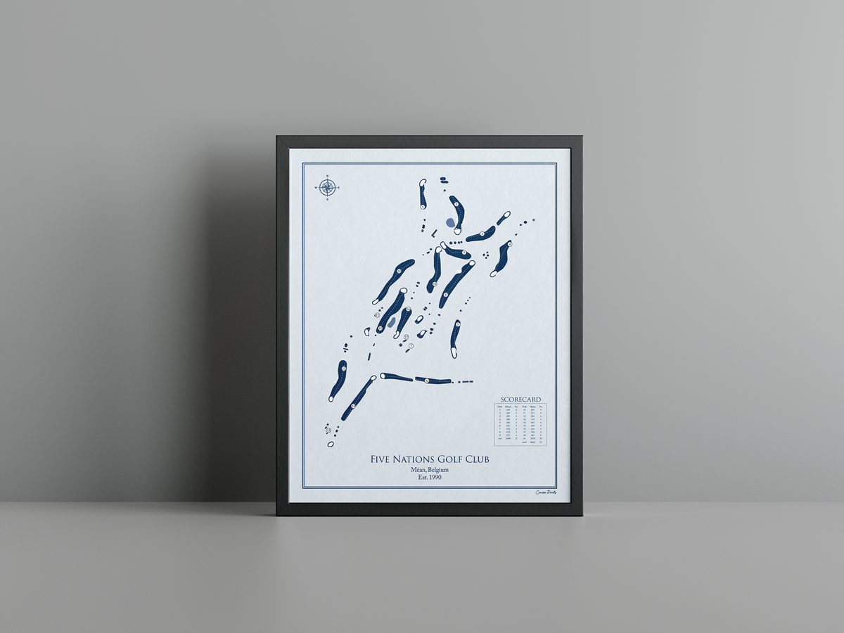 Five Nations Golf Club golf course print, blue frame