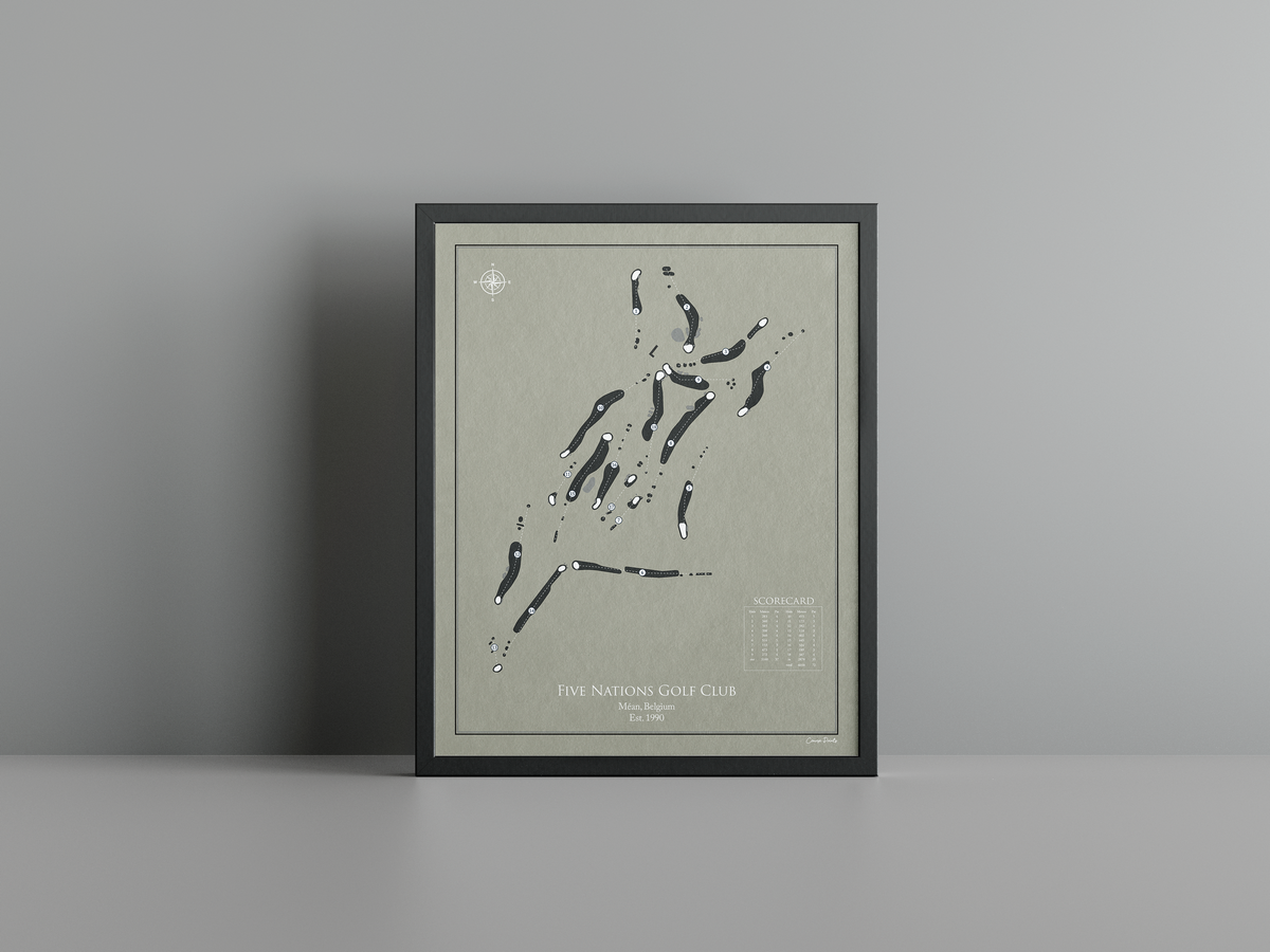 Five Nations Golf Club golf course print, brown frame