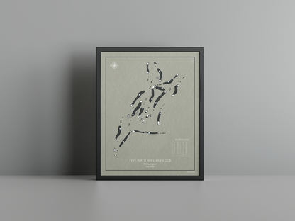 Five Nations Golf Club golf course print, brown frame