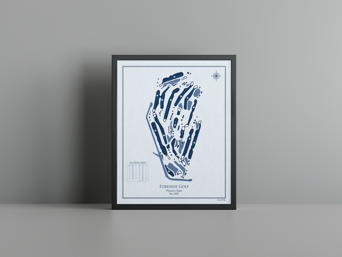 Foressos Golf golf course print, blue frame