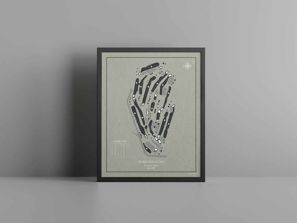 Foressos Golf golf course print, brown frame